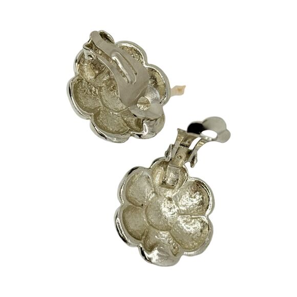 VTG Green Daisy Flower Button Clip On Earrrings 1" Silver Tone Spring Jewelry - Picture 9 of 11